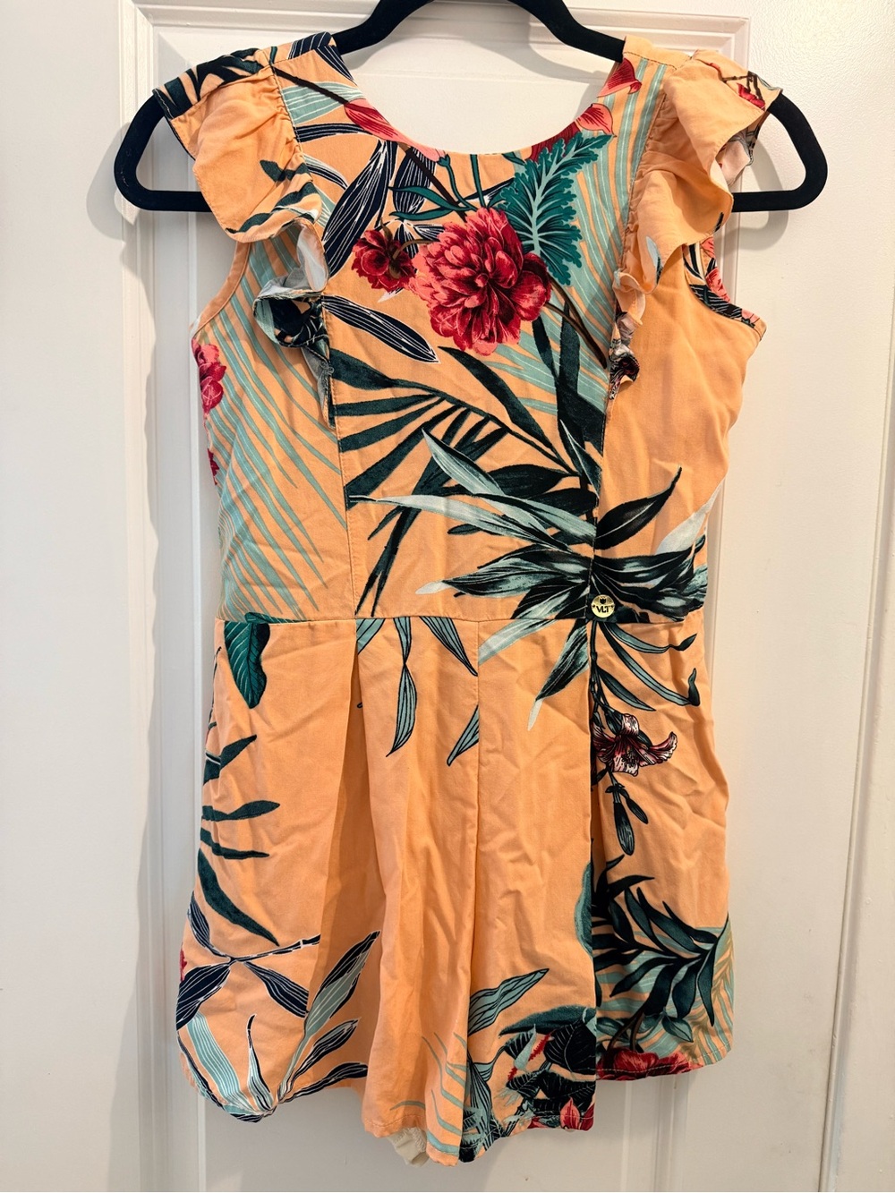 Girls tropical Peach Floral Ruffle romper